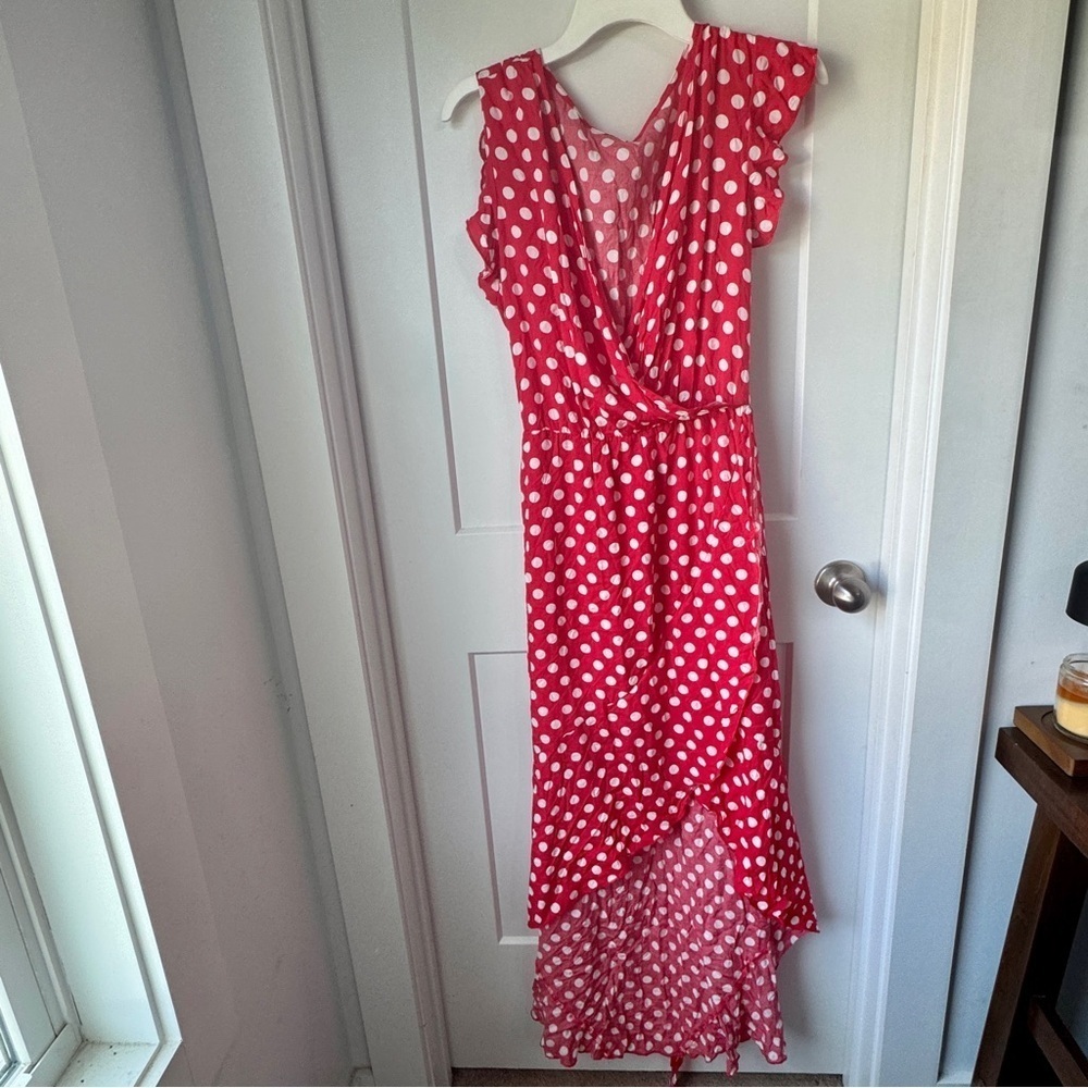 GRECERELLE Women’s V-Neck Wrap Maxi Dress 2XL Red & White Polka Dot Boho NWT - Picture 6 of 14